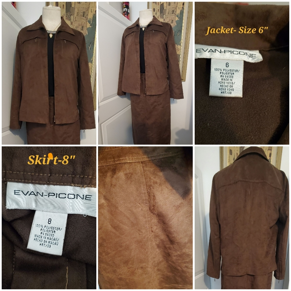 EVAN PICONE VINTAGE BROWN SUEDE Y2K  BLAZER & MAXI LENGTH  SKIRT